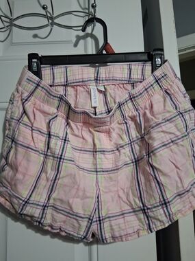 Women's Pink Plaid Cotton Pajama Shorts - Unknown Brand